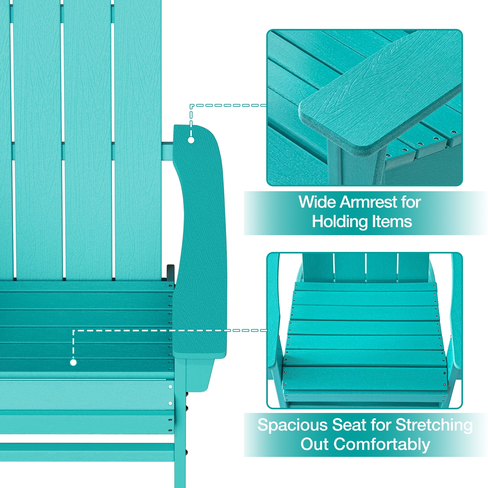 Garpans Adirondack Chair All Weather Outdoor Adirondack Chair HDPE Outdoor Chair for Patio Front Porch Pool Garden Deck Fire Pit Outside, Turquoise