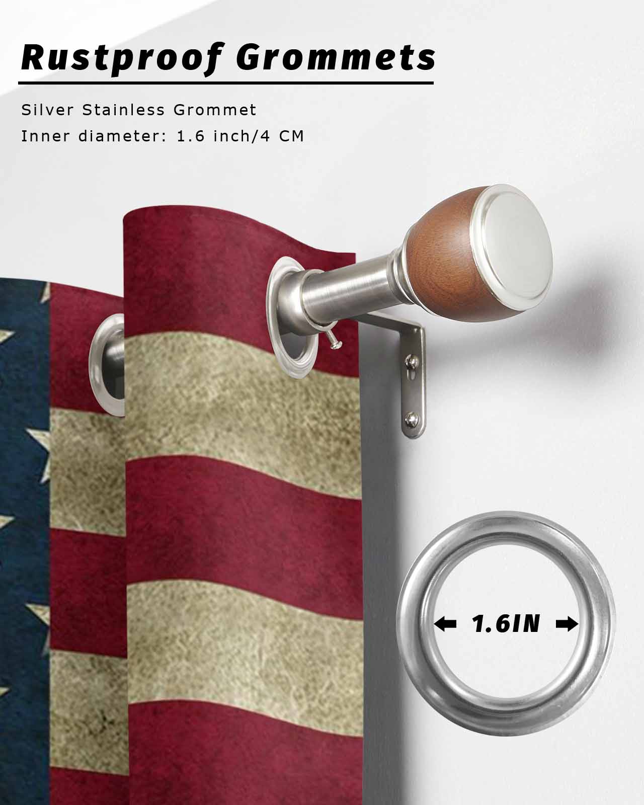 Vintage Red American Flag Outdoor Curtains for Patio, US Flag Stripe Retro Starts Privacy Drapes Grommet Waterproof Outside Curtains for Porch/Cabana/Balcony 54"x 108", 2 Panel