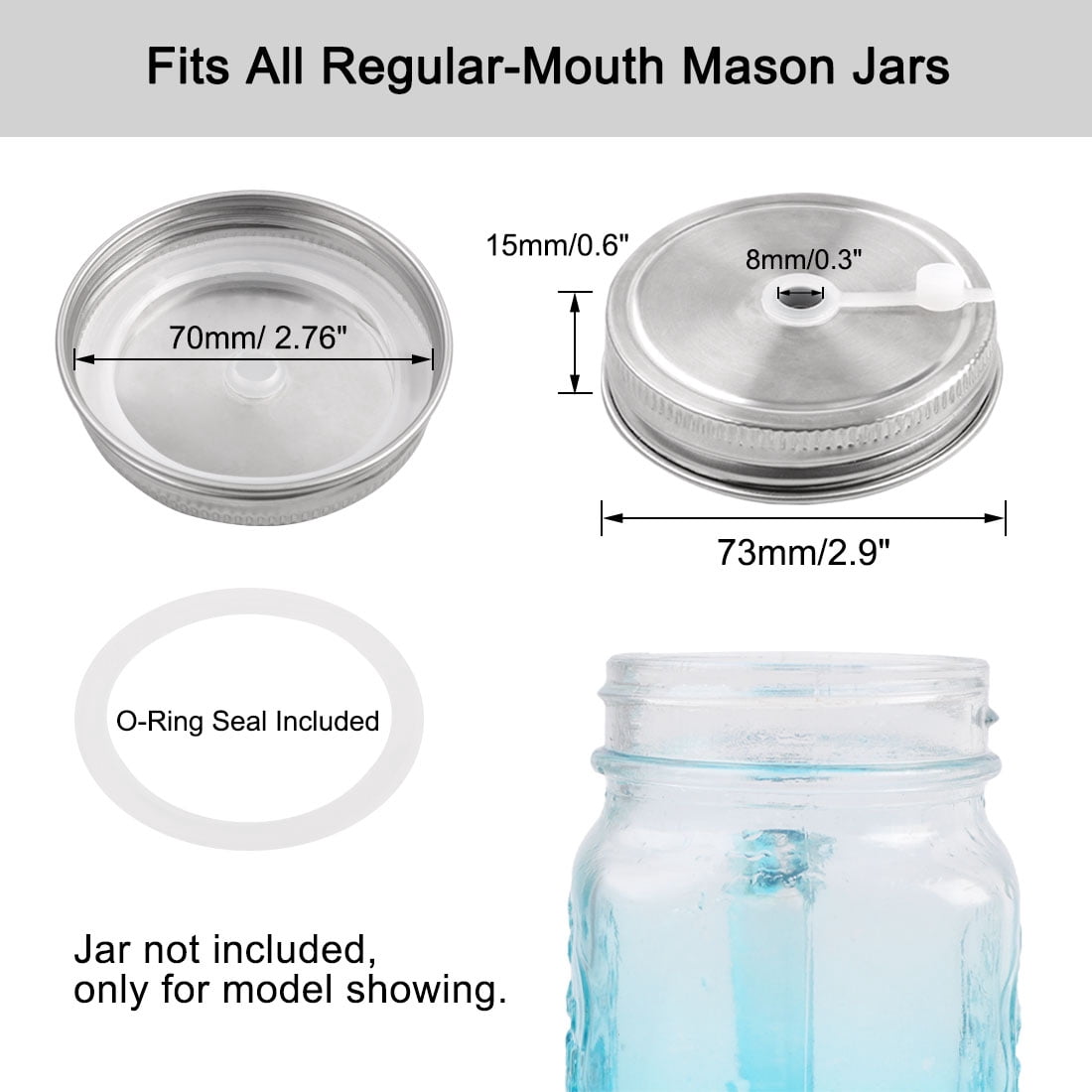 Unique Bargains 2 Pcs Stainless Steel Mason Jar Lids with Straw Hole for Drinking
