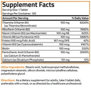 Bronson Vitamin B 100 Complex High Potency Sustained Release (Vitamin B1, B2, B3, B6, B9 - Folic Acid, B12), 120 Tablets
