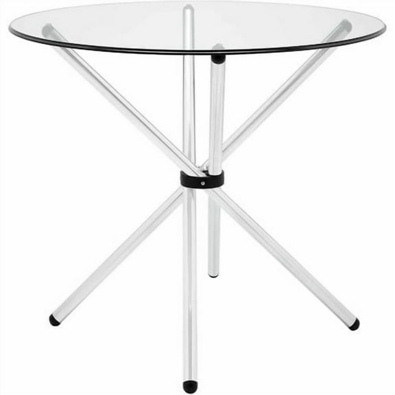 Modway Baton Round Dining Table with Steel Base in Clear Glass