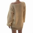 thumbnail image 4 of Women'S Off Shoulder Lantern Long Sleeve Sweater Dress Fall Loose Ribbed Knit Solid Mini Jumper Pullover Dresses Khaki L, 4 of 8