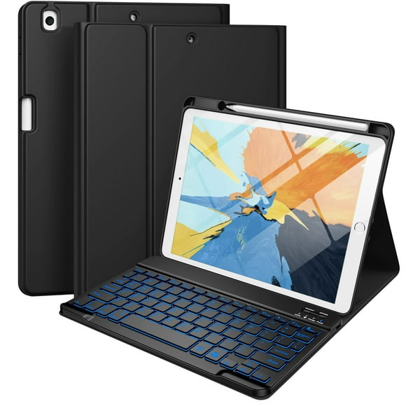 Hamile Keyboard Case for iPad 9th 8th 7th Generation Case with Keyboard 10.2" - 7 Colors Backlit Detachable Folio Keyboard Cover with Pencil Holder for iPad Pro 10.5" / iPad Air