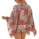 thumbnail image 5 of Blusa de mujer con estampado bohemio, cubierta corta para la playa, top kimono a prueba de sol, rosa, M, 5 of 7