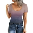thumbnail image 2 of Fulijie Short Sleeve T Shirt For Ribbed,No Boundaries Ribbed Short Sleeve Shirt,Womens Tops,Women Short Sleeve Scoop Neck Ribbed Fitted Knit Shirt Basic Tight TShirts Henley Gradient Summer Tops, 2 of 5