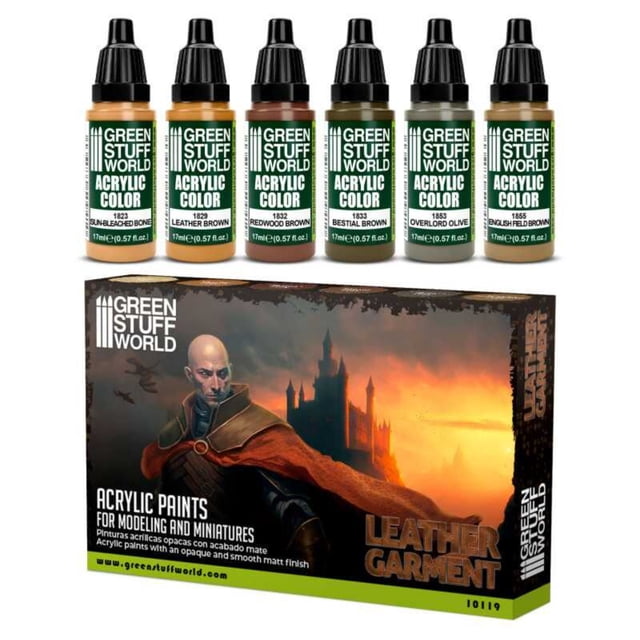 Green Stuff World Leather Garment Acrylic Paint Set, 6x17ml Bottles