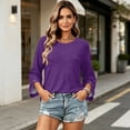 thumbnail image 5 of Qwertyu Womens Top 3/4 Sleeve T-shirts for Women Casual Crew Neck Three Quarter Length Sleeve Solid Fashion Loose Pullover Purple S, 5 of 7