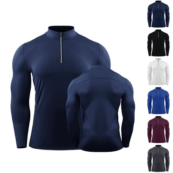 Miluxas Men's Long Sleeve 1/4 Zip Shirts Sun Protection Pullover Rash Guard Running Lightweight T Shirt White XL(XL)