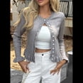 thumbnail image 4 of Suéteres Tipo Cárdigan con Botones para Mujer, Ligeros, de Larga, Cuello Redondo, de Punto, de Verano, con Abertura Frontal Gris XL, 4 of 7