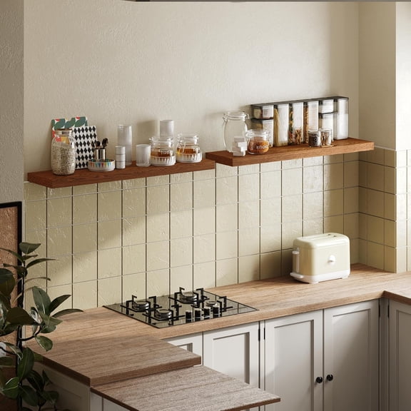 YANGLI Set of 2 Floating Shelves with Invisible Brackets - 40x8 Inch Large Wood Wall Shelves for Living Room, Kitchen, and Bedroom
