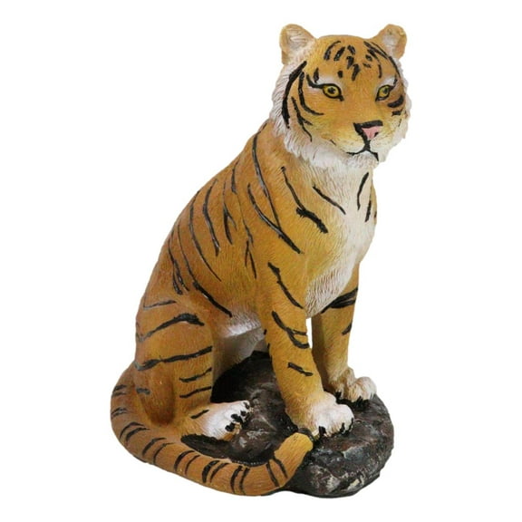 Rainforest Jungle Apex Predator Orange Bengal Tiger Sitting On Rock Figurine