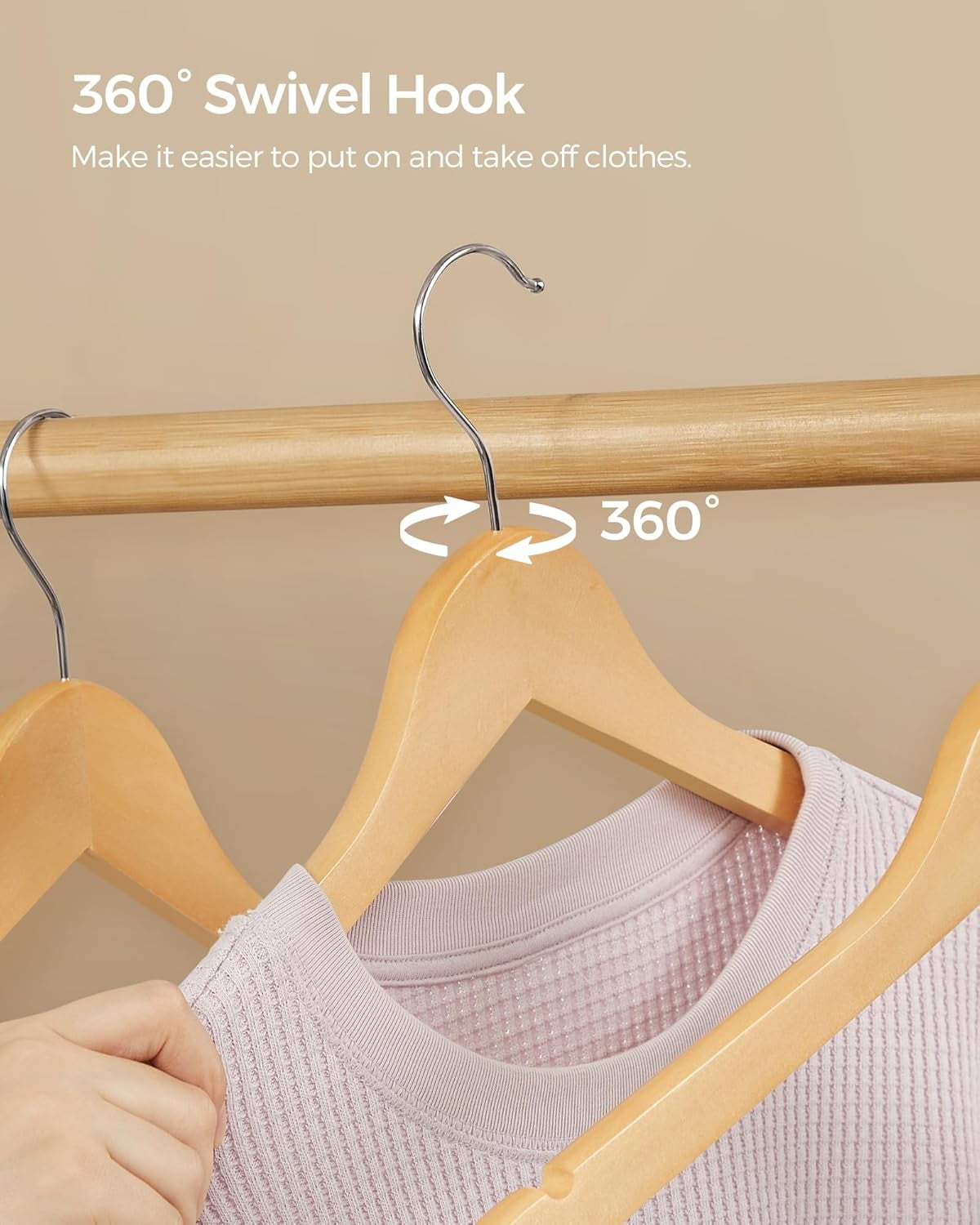 Set of 20 Wooden Hangers with Rubber Coating, Non-Slip Coat Hangers with Shoulder Grooves, Pants Bar, 360° Swivel Hook, for Jackets, Shirts