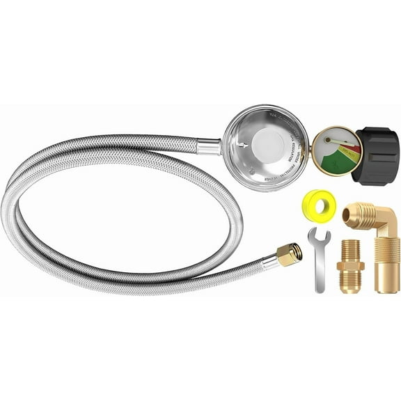 6 Feet Propane Hose with Regulator, Universal Gas Grill Regulator and Hose with Gauge for Blackstone 28''/36''Griddle,Weber Grill,Propane fire pit and More,3/8" Female Flare for Most LP Gas Grills