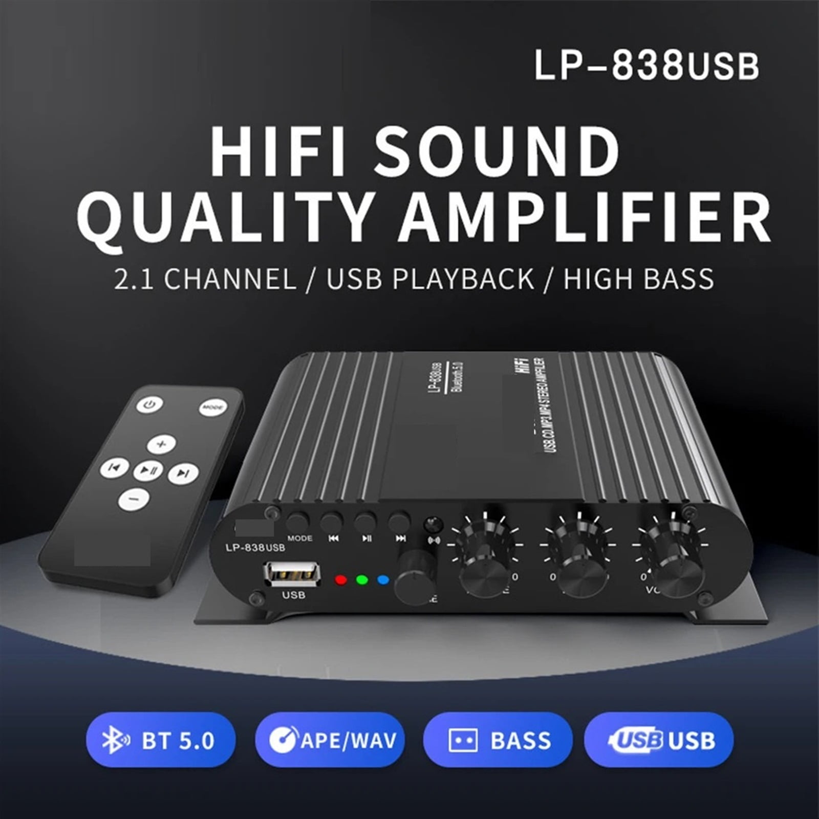 Car Power Amplifier 38W X 2R/L Stereo+50W Subwoofer Amplifier Hi-Fi Integrated Mini Speaker Amp Receiver 12V ,Bass Treble Control