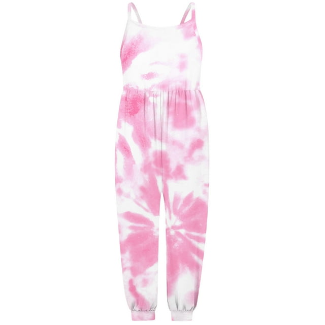MIASHUI Combinaison Sans Manches Teinture sur Nœuds pour Fille, Été, Décontractée, Plage, Rose, 3-4 Ans