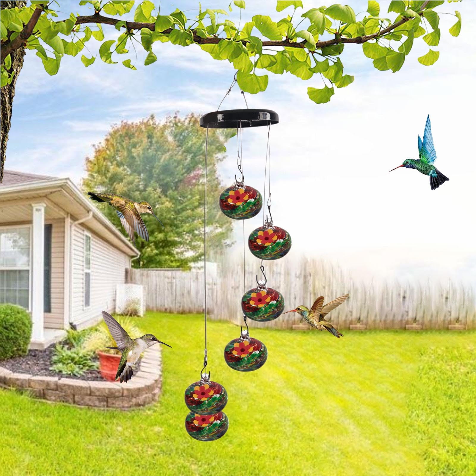 Leak-Proof Hummingbird Feeder for Outdoors, Ant & Bee Resistant with 4 Feeding Ports by PALIFEUR