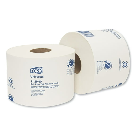 Tork Universal Toilet Paper Roll with OptiCore, Septic Safe, 1-Ply, White, 1755 Sheets/Roll, 36/Carton -TRK112990