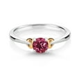 thumbnail image 2 of Gem Stone King 925 Sterling Silver and 10K Yellow Gold Pink Tourmaline Solitaire Engagement Ring for Women (0.52 Cttw, Round 5MM, Gemstone October Birthstone, Size 5), 2 of 4