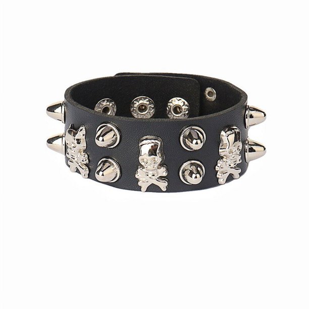 Pulsera de cuero sintético con tachuelas de Metal, brazalete ancho con remaches, Calavera, estrella, corazón, Punk, gótico, Rock, 3 filas, 2022