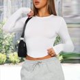thumbnail image 1 of Blusa Mangas Largas Top de manga larga expuesto al ombligo Traje diario informal con cuello redondo para mujer (Blanco M) Kuymtek Blanco T M para Mujer, 1 of 6