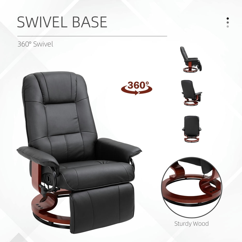 Barara King Recliner,Lounge Chair,Faux Leather Lounge Chair With Footrest And Armrest, Manual Swivel Recliner For Living Room, Black
