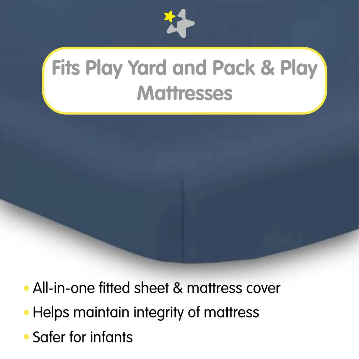 BreathableBaby All-in-One Fitted Sheet Waterproof Cover, For 39" x 27"/99 x 69 cm Play Yard Mattress, Navy (2-Pack)