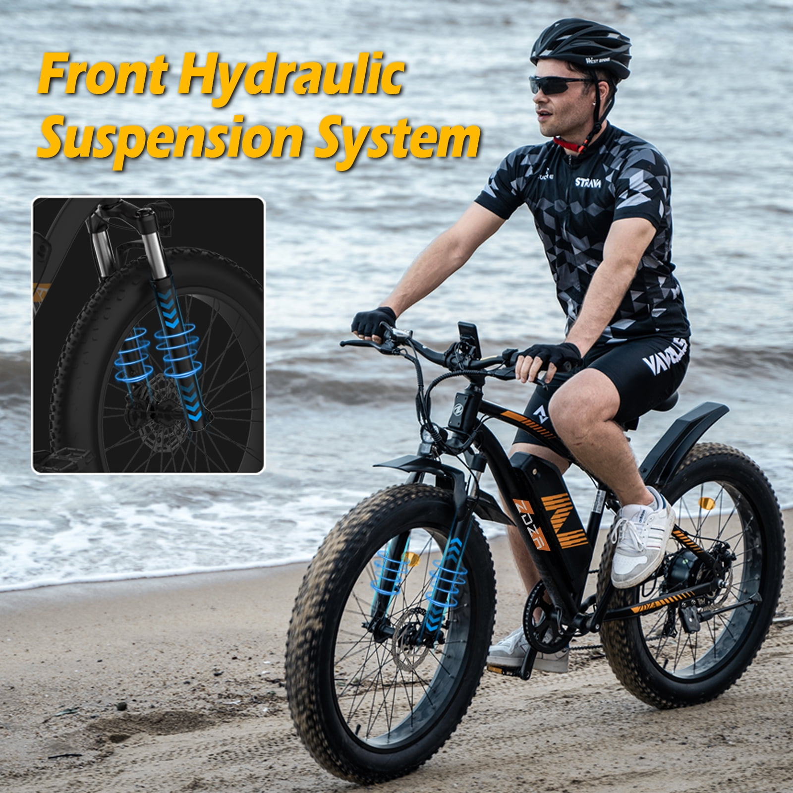 ZDZA Electric Bike for Adults, 1500W Peak E-Mountain Bicycle, 26" Fat Tire 28mph Ebike, 48V 624Wh Removable Battery 72Miles Range, 7 Speed and Dual Suspension UL2849