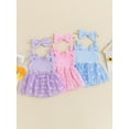 thumbnail image 4 of Aojekbee Newborn Girl Outfit, Flower Print Sleeveless Tulle Patchwork Romper Dress with Bow Hairband Summer Clothes, 4 of 10