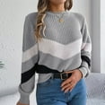 thumbnail image 4 of PiGOGI Women's Casual Oversize Striped Round Neck Hooded Long Sleeve Sweater - Comfortable Loose Fit Gray L, 4 of 6