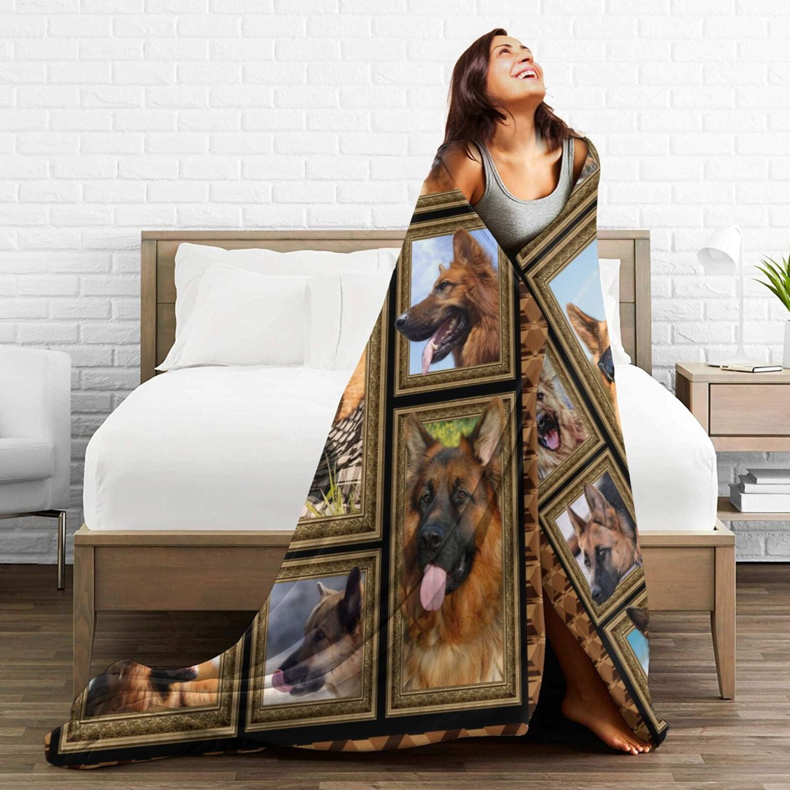 Wijzvio German Shepherd Dog Throw Blanket Soft Fuzzy Fleece Blanket For Couch Bed Living Room Decoration 50"X40"