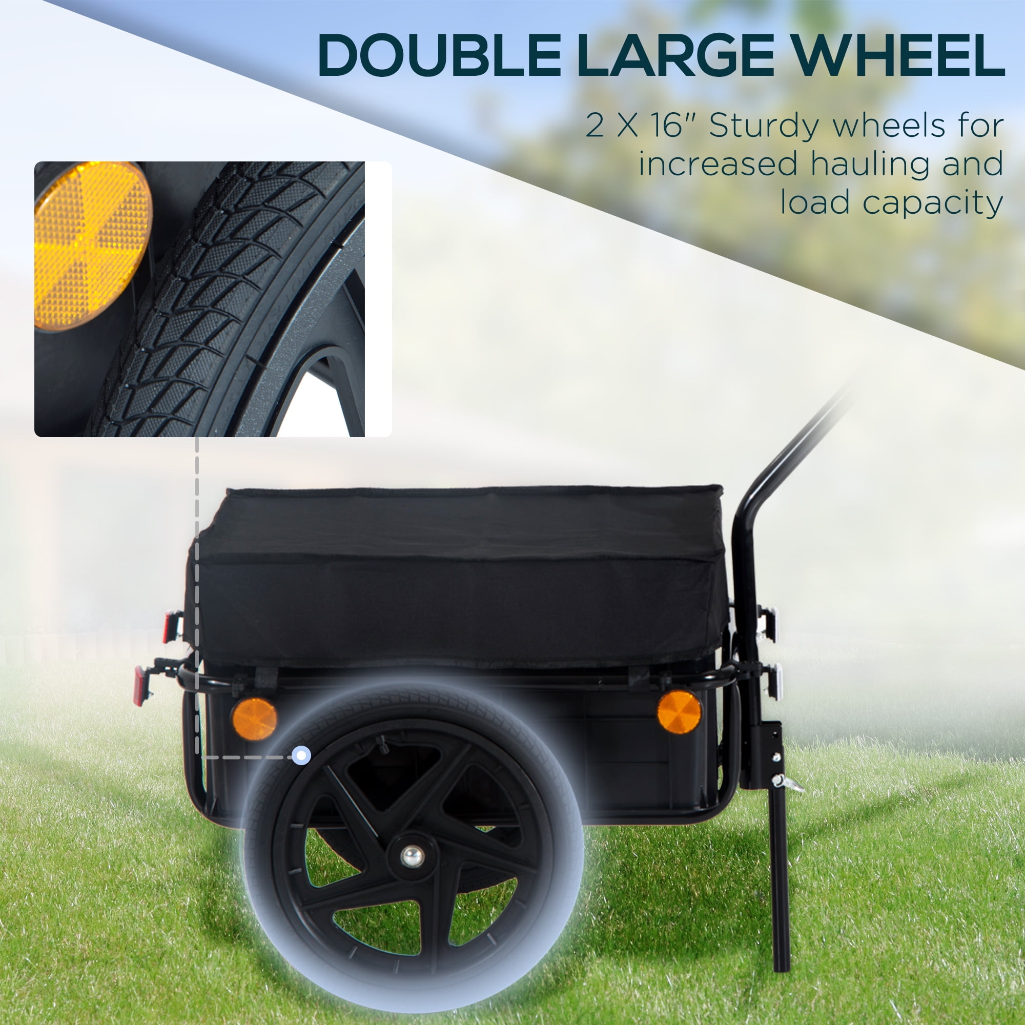 Bicycle Cargo Trailer with Removable Storage Box and Waterproof Cover, Bike Wagon Trailer Equipped with Two 16 Inch Rubber Wheels and Reflectors for Groceries Camping Gear Hauling