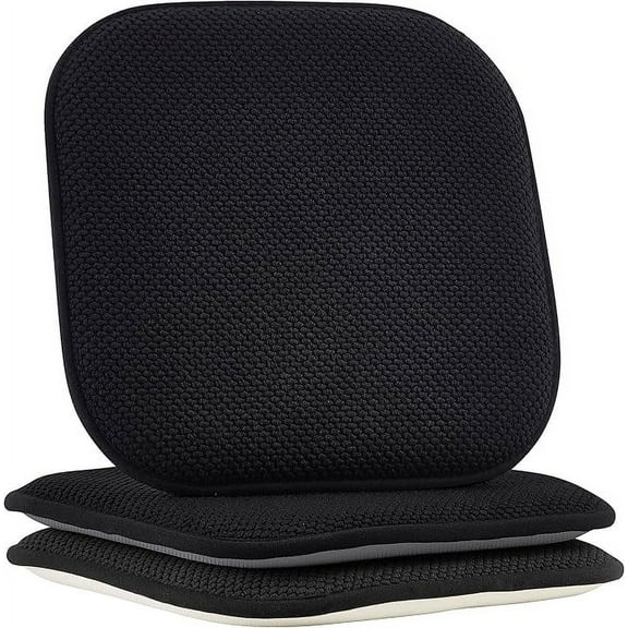 Elegant Comfort 2 Pack Chair Cushion Covers - Skid-Proof Rubber Backing - 16 x 16 Inch - Thick Dining Square Shape Seat Covers - Comfortable Textured Chair Pads with Ties - Honeycomb Pattern, Black