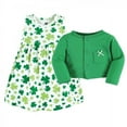 thumbnail image 3 of Hudson Baby Infant and Toddler Girl Cotton Dress and Cardigan Set, Shamrocks, 4 Toddler, 3 of 5