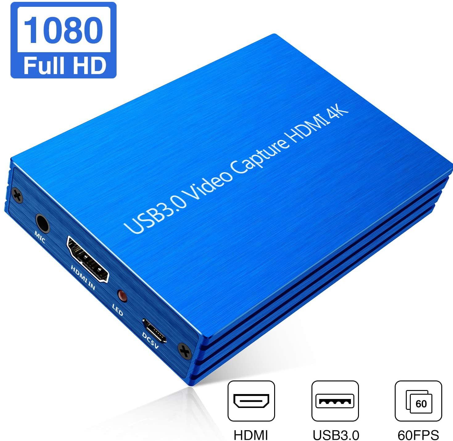 BEESCLOVER 1080P 60FPS HDMI USB3.0 Drive-Free Capture Card Box Video Capture for Windows Linux OS X System Dongle Black 20cm One Size 