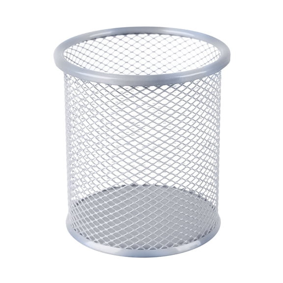 Metal Mesh Pen Holder Cup, 3.74-Inch Round Pencil Organizer for Pens, Markers, Scissors, Brushes and Desktop Office Supplies, White