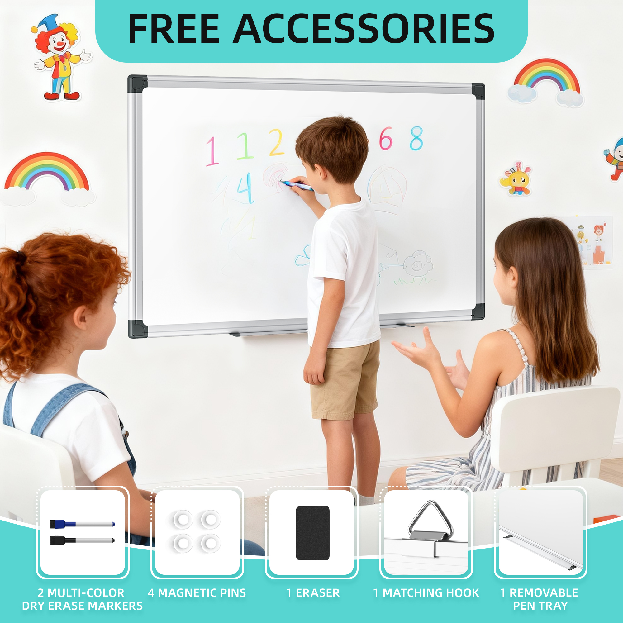 Elevon Magnetic Dry Erase Whiteboard for Wall, Aluminum Frame Hanging Board with Eraser, Markers & Magnets, Perfect for Office, Classroom, Dorm, or Home Use – 36" x 24" / 48" x 36"
