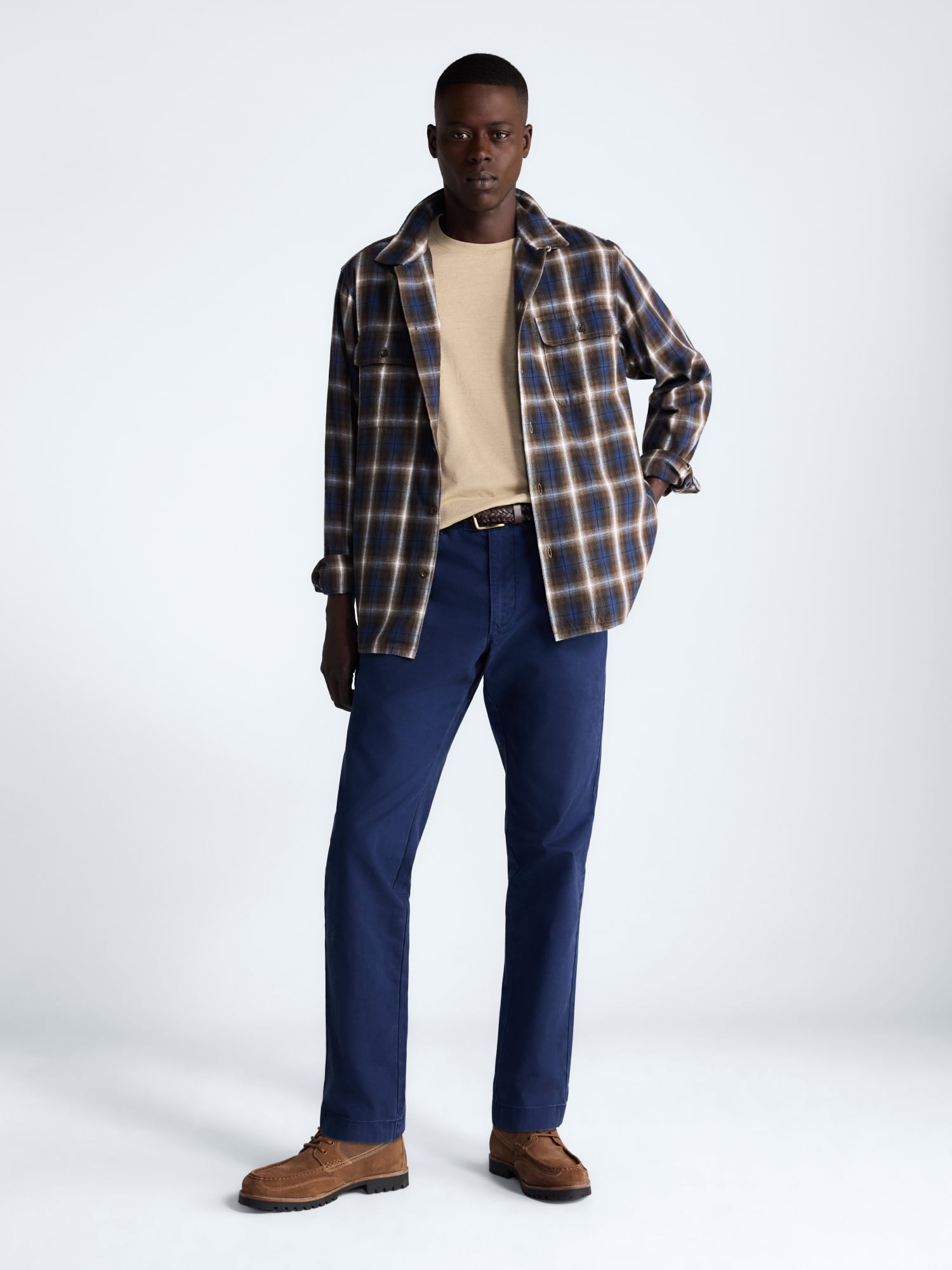 Free Assembly Men’s Cotton Twill Camp Shirt with Long Sleeves, Sizes XS-3XL
