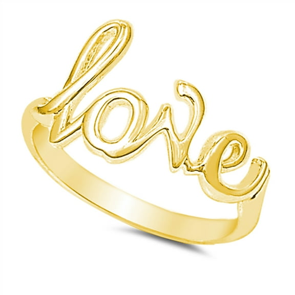 Love Ring in Script Yellow Gold-Tone Plated Silver Size 10