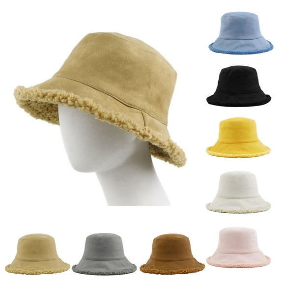 UTSJKR Women's Winter Faux Fur Shearling Bucket Hat Plush Classic Fluffy Warm Fisherman Hats for Men Adult White