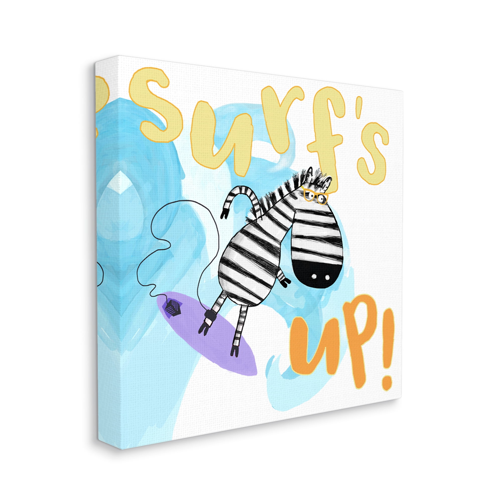 Stupell Industries Surf's Up Zebra Phrase Animals & Insects Painting Gallery Wrapped Canvas Print Wall Art, 17 x 17