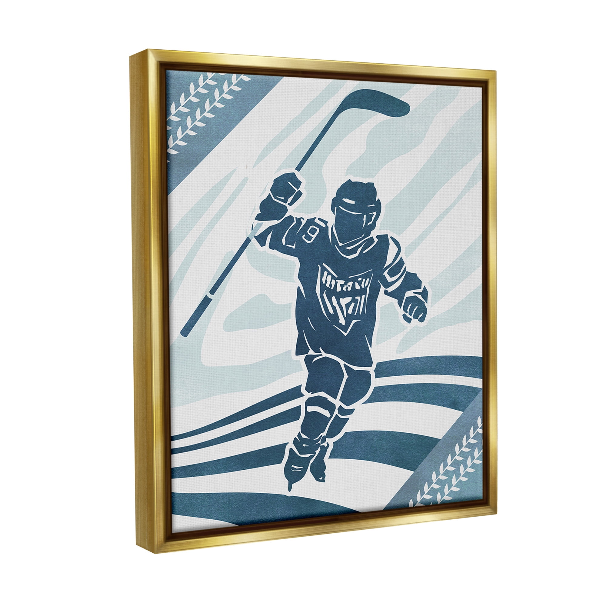 Stupell Industries Patterned Hockey Player Sports Painting Gold Floater Framed Canvas Art Print Wall Art, 17 x 21