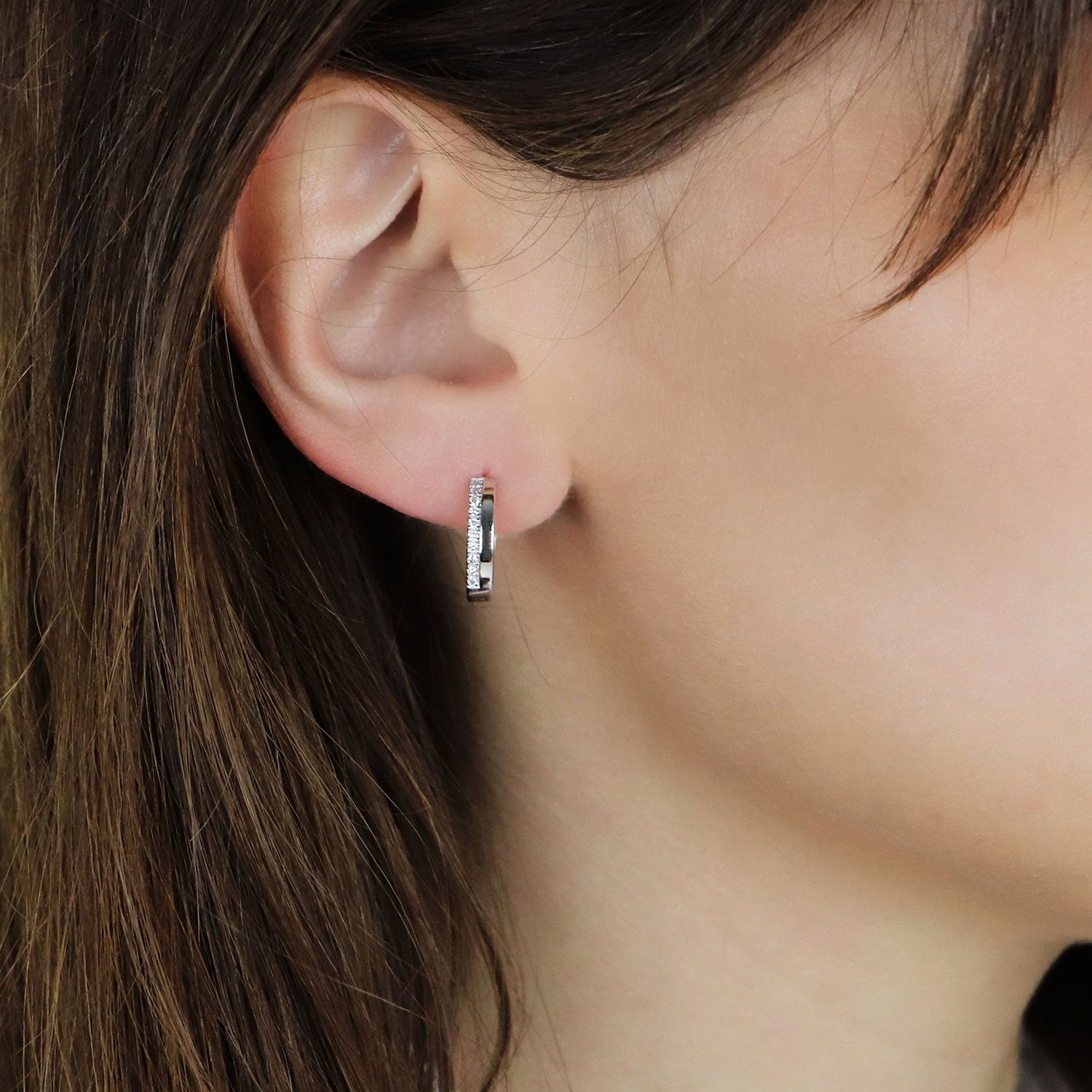 0.16 CT. T.W. Diamond Huggie Hoop Earrings in Sterling