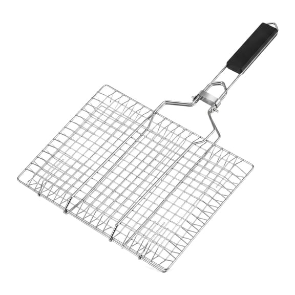Fish Grill Basket, Folding Portable Fish Grilling Rack for BBQ – Stainless Steel Grilling Basket for Veggies, Shrimp & Meat Cook, Comes with 2 Basting Brushes
