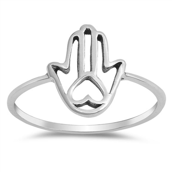 Hamsa Heart Cutout Thumb Religious Ring .925 Sterling Silver Band Jewelry Female Male Unisex Size 8
