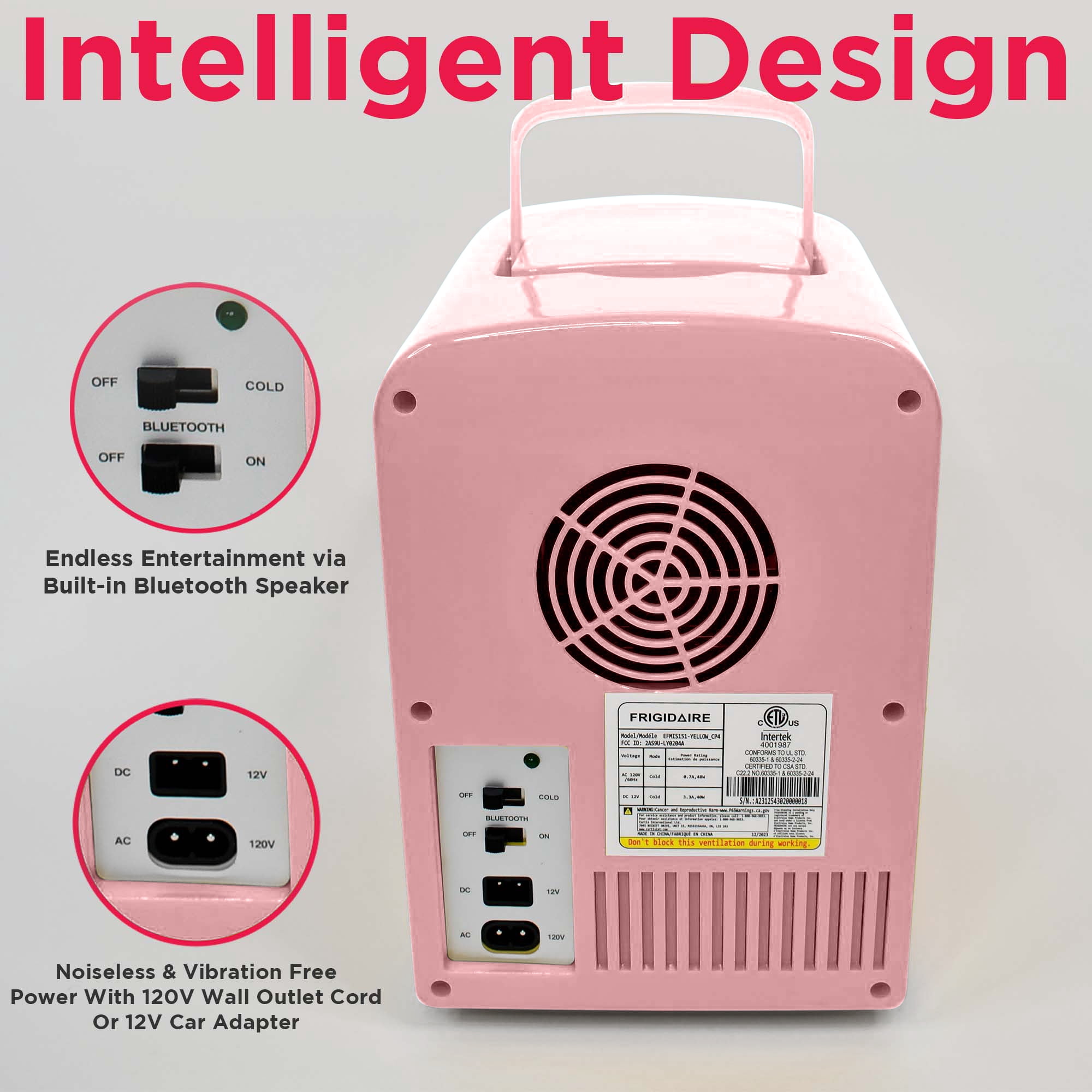 Frigidaire 6 Can Portable Retro Mini Cooler with Built-in Bluetooth Speaker, 4 Liter Personal Cooler, Pink EFMIS151