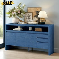 GZXS 60"W Sideboard with 3 Doors, 3 Drawers and Open Shelf, Modern Wood Buffet Storage Cabinet with Sturdy Support Legs for Hallway, Living Room, Kitchen (Navy Blue)