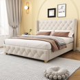 thumbnail image 2 of Linen Upholstered Platform Bed -Mattress Not Included, 2 of 17