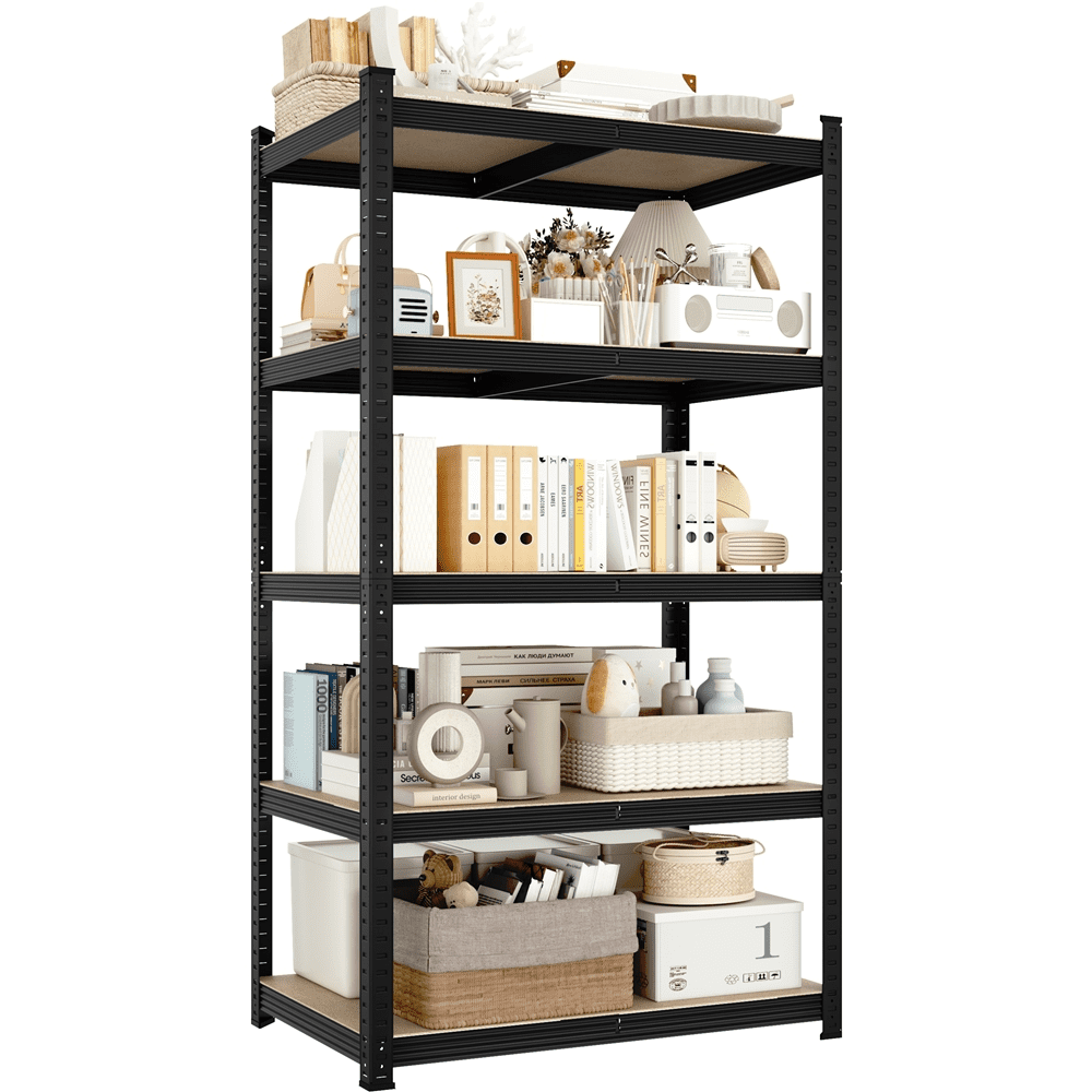 Alden Design 5-Shelf Boltless & Adjustable Steel Storage Shelf Unit, Black, 2 Pack