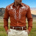 thumbnail image 2 of Mens Shirts Western Cowboys Printed Long Sleeve Button Lapel Top Casual Carnival Theme Classic Comfortable Shirt for Men Brown S, 2 of 5