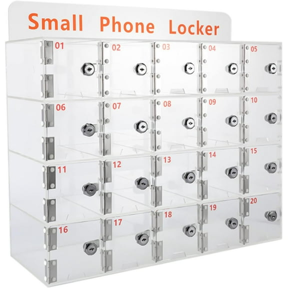 20 Slots Acrylic Cell Phone Lock Box Wall-Mounted Acrylic Cell Phones Storage Cabinet Storage Locker Box with Door Locks and Keys Clear Cell Phone Storage (20 Slots)